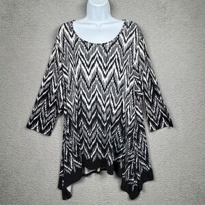 Rose+Olive Top Womens‎ 2X Black Abstract Artsy Stretch Asymmetrical Tunic Office
